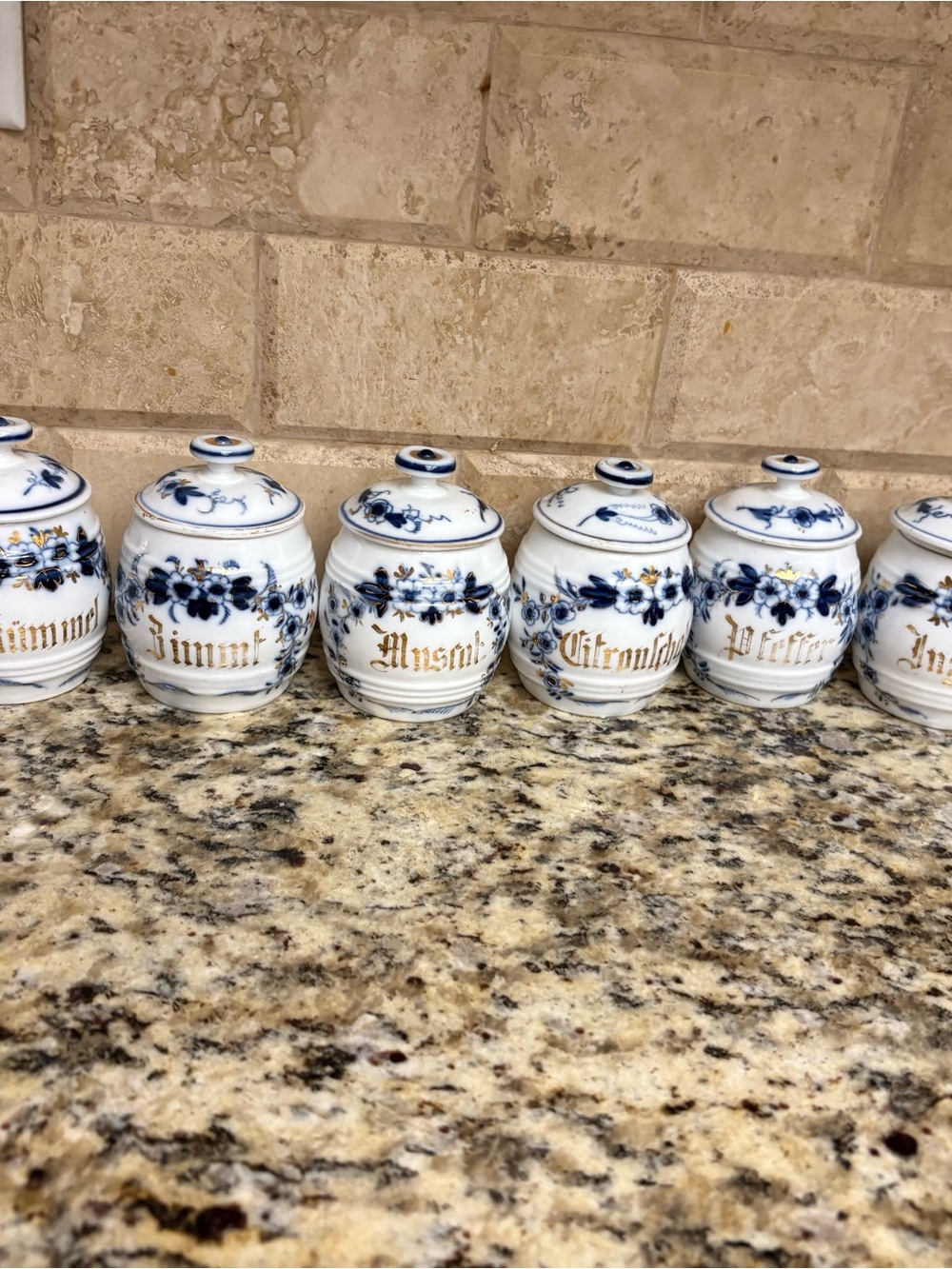 Hand-Painted White and Blue Porcelain Spice Jars - Set